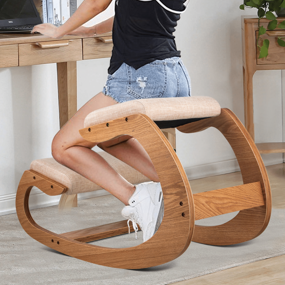 Chaise assise à genoux ergonomique cadre marron – Image 3